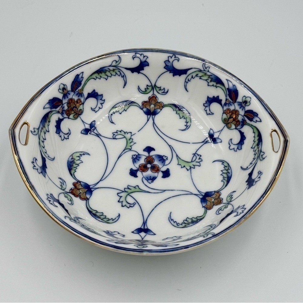 Antique Nippon Hand Painted Handled Vegetable Bowl with Gold Accents